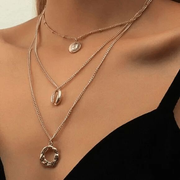 2/$21 Seashell Triple Layered Ladies Necklace - Picture 1 of 7